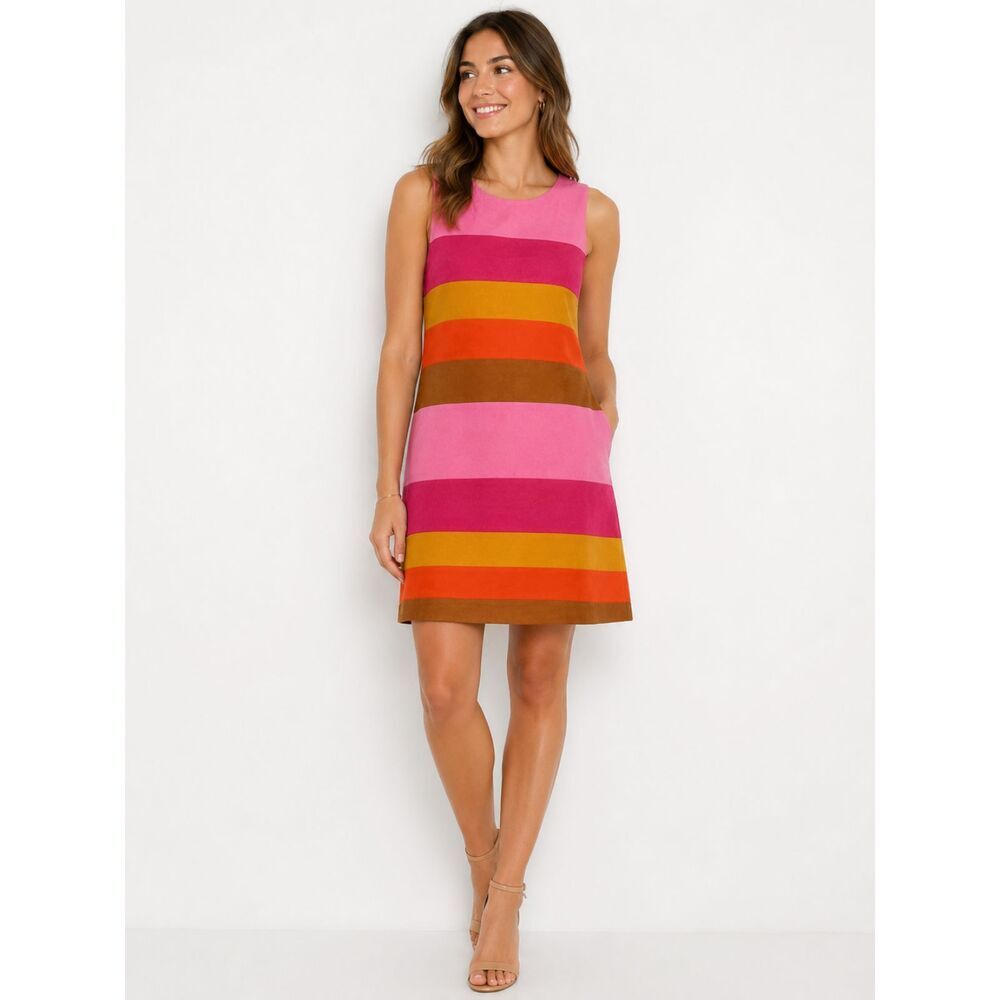 Julie Brown NYC Colorblock Sleeveless Sheath Dress Multi-Stripe Size P